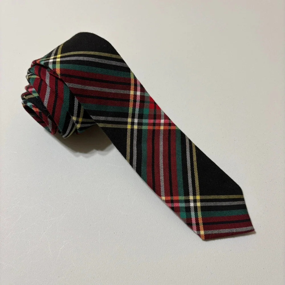 Crewcuts Boys Tartan Plaid Necktie Size 2-7 Black Red Preppy‎ Holiday School Tie